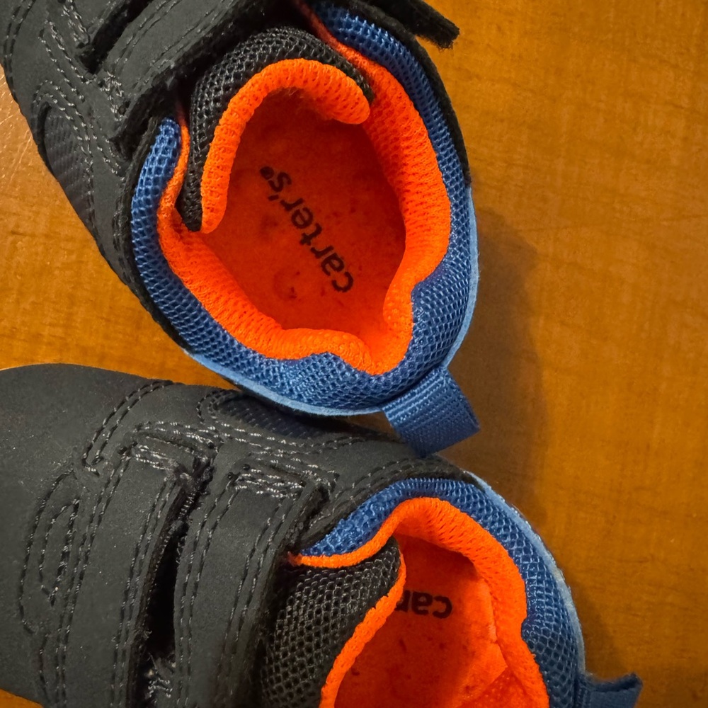 5/$30 Carter's Navy and Bright Orange Baby Shoes - Picture 2 of 3
